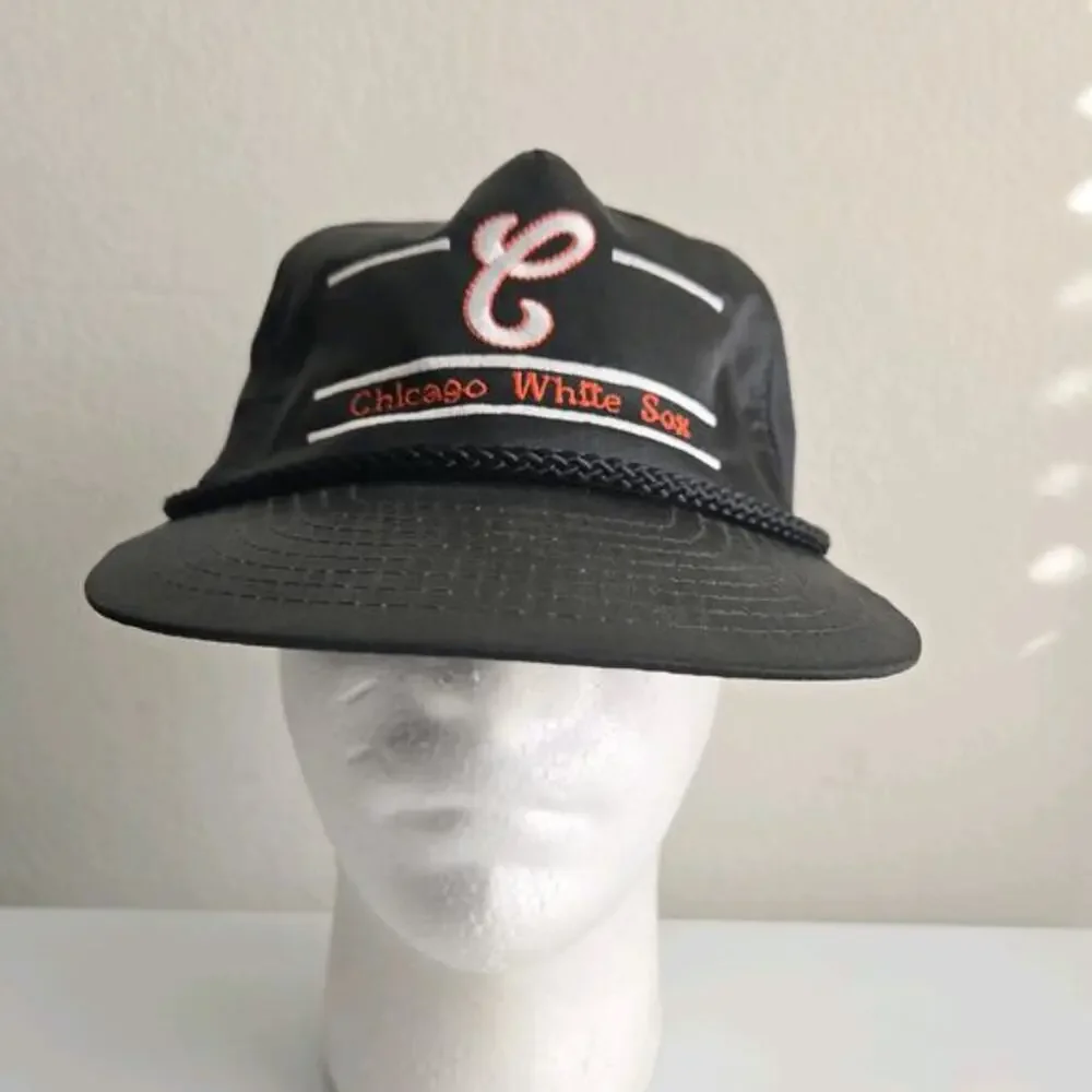 Vintage‎ Chicago White Sox Adjustable Hat Cap Black Split Bar Nylon Nissin Rare